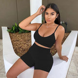 hirigin 2PCS set Sexy Women Sleeveless Strap Bra Bustiers Tank Vest Crop Tops High Waist Shorts Pants Trousers Tracksuit