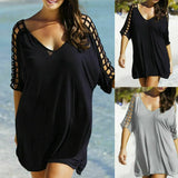 Women Summer Beach Cover Up Beachwear Sarong Hollow Out Summer Female Beach Wear Kaftan Loose Dress Plus