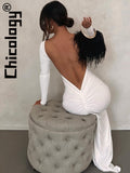 Sexy Backless Long Sleeve Ruched Bodycon White Long Dress Elegant Evening Festival Party Club Women Outfit Wholesale-Outfit