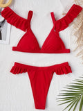 Ruffles Red Bikinis Push Up Sexy Bikini 2021 New Arrival Padded Bra Low Waist Swimsuit Female Swimwear Women