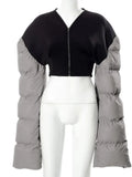 Puss Patchwork Women Crop Jacket Warmth Long Sleeve Zipper Parkas 2021 Winter Fashion Casual Wild Hot Streetwear