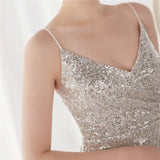 Formal Sequins Strap Slit Mermaid Evening
