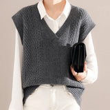Woherb Autumn And Winter New V-Neck Vest Lazy Wind Fall Shoulder Sweater Vest With Vintage Twist Knit Vest Female-Outfit