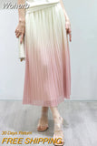 Women Elastic Waist Gradient Pleated Midi Skirt Elegant Reversible Wearable A-line Skirt for Summer Spring QT2102-Outfit