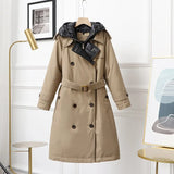 2022 Winter Down Coat Women 90% White Duck Down Jacket Female Double Breasted Hooded Long Puffer Feather Trench