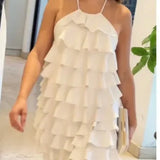 Woherb 2023 New Pure Desire Wind Sexy Temperament Sleeveless Design Sense Flounce Cake Skirt-Outfit