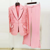 Star Fashion New Lace Splicing Body A Buckle Suit Horn Trouser Set Two