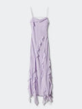 Ruffles Suspender Dress For Women Fashion Solid Split Sleeveless Dresses Summer Casual Chic Female Party Club Streetwear-Outfit
