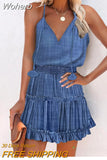 Print Ruffle Hem Shirred Waist Casual Dress-Outfit