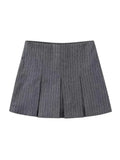 Women Fashion With Pleated Shorts Skirts Vintage High Waist Side Zipper Female Skort Mujer-Outfit