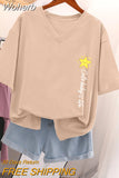Oversized T Shirts 100% Cotton Plus Size T Shirt Summer Top Tees Letter Printed V Neck L-6XL Short Sleeve Tshirt Women-Outfit