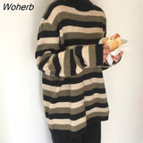 2 colors 2023 autumn and winter korean chic style o neck stripe sweaters womens pullovers womens (B0901) 305-0-Outfit