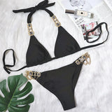 Woherb Hot-Selling New Crystal Diamond Chain Swimsuit Split Swimsuit Sexy