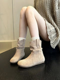 Woherb Amazing Guy ~2024 Korean Version Of Frosted Soft Bottom Pleated Short Boots Female Millard With Skirt Sleeve Pile Boots-Outfit