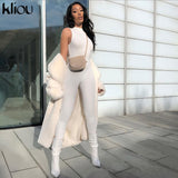 Kliou new jumpsuit women elastic hight casual fitness sporty rompers sleeveless zipper activewear skinny summer