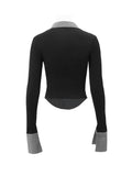Vintage Stripe Splice Polo Neck Long Sleeve
