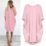Dress Pocket Loose Dress Ladies O Neck Solid Casual Dress Women Party Dresses Women Dresses Summer 2021 Plus Size
