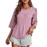 Elegant Printed Solid Color Round Neck