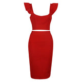 Quality 2022 New Style Sexy Fashion Pink Black Red Bodycon Rayon Two Pieces Bandage Dress Two Pieces & Skirt