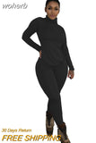 Wear Solid Autumn Tracksuit Women Casual Turtleneck Long Sleeve Pullover Top and Pants Slim Two Piece Set Basic Outfits-Outfit