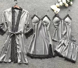 Pajamas Women's Pyjamas Four-Piece Korean Version Of Sling Pyjamas Women's Home Clothes With Chest Cushions Pajamas Pajamas