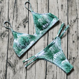 Sexy Swimsuit Female Bikini 2019 New Arrival Beach Leaf Print Patchwork Low Waist Swimwear Women Brazilian