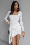 Long Sleeve U Square Neck Irregular Slim Solid Color Mini Club