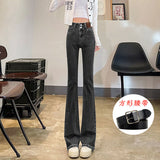 Woherb Women's Wear 2024 New Elastic High Waist Slim Show Thin Hot Girl Bell Bottoms Ins-Outfit