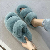 Fluffy Home Slippers Women Faux Fur Slippers Cozy Furry Slides Open Toe Slip on Soft Slippers House Floor Plush Warm