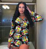 Sexy Women Bodysuit Long Sleeve Deep V Neck Bodycon Stretch Leotard Crop Top Button Short Romper Pajamas Women Jumpsuit