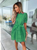 Women's Fashion Lace Splicing Tie Lace Mini Dress