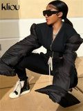 Kliou Punk Street Jacket Women Hipster Stitching Cotton-Padded Plus Size Sleeve Clothing Goth Zipper Sheath Y2K High Street