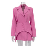 Woherb Spring 2024 New French Design Sense Pink Waist Seal Set Long Sleeve Loose Waist Jacket Women's Wear-Outfit