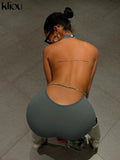 Kliou Solid Halter Jumpsuit Women Sexy Mock Neck Sleeveless Backless Body-Shaping One Piece Jurk High Street Female