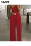 Europe and America Concise Sexy Elegant One-shoulder Pure Color Asymmetric Comfortable Jumpsuit Elegant Woman Jumpsuit 601-0-Outfit
