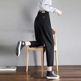 Woherb Jeans Female Autumn 2024 New Korean Version Loose High Waist Show Thin Straight Tube Harun Radish Dad Pants-Outfit
