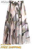 Spring Summer Women Midi Skirt Chiffon Floral Printed Skirt High Waist Casual Bohemian Beach Fashion Casual Skirts QT118-Outfit