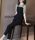 Plus Size Summer New Slim Women Sets Chiffon Blouse And Pants Female