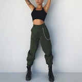 New Trendy Women Casual Autumn Harem Cargo High Waist Trousers Ladies Cotton Solid Punk Loose Long Pants one