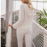 Woherb And Winter New Style Hooded Loose Knit Sweater Solid Color Set Head Casual Hoodie Striped Sweater Woman-Outfit