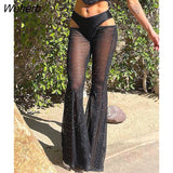 Out High Waisted Woman Hot Pants Goth See Through Sexy Streetwear Women Fashion Clothes Party Club Trousers Black Capris-Outfit