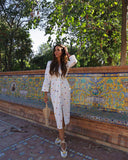 Women Sweet Fashion Printed Split Midi Dress Elegant V Necked Long Sleeve Pleated Vestido 2023 Autumn Lady Chic High Streetwear-Outfit