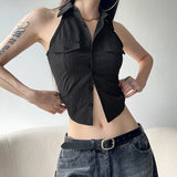 Lapel Single-Breasted Suit Vest 2024 Summer Spice Girl Fashion Sleeveless New Top-Outfit
