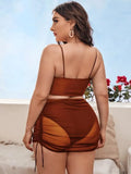 Solid Cover Up Skirt Plus Size Three Piece