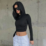 Woherb Street Pleated Hooded T-Shirt 2024 Sports Slim Slim Long-Sleeved Hot Girl Top-Outfit
