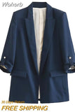 2023 Women Summer Blazers Suit Coats Fashion Roll up Sleeve Loose Female Elegant Street Blazer Outerwear Clothing-Outfit