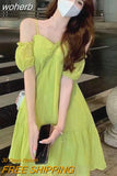 Dresses Women Temper Off Shoulder Solid Sweet French Style Chic A-line Summer Lazy Girlish Casual Vestidos Popular Holiday-Outfit
