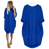 Dress Pocket Loose Dress Ladies O Neck Solid Casual Dress Women Party Dresses Women Dresses Summer 2021 Plus Size