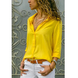 Spring Autumn Sexy Deep V Neck Chiffon Long Sleeve Ladies Work Shirts Casual Slim Button Women's Blouse White Solid