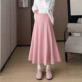 Thick Knitted Skirt For Women In Winter Thick, Medium And Long Style, High Waist, Light Ripe A-Shaped Skirt, Wool Pleated Skirt, Long Skirt.-Outfit